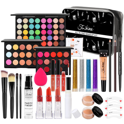 Fenshine All In One Makeup Kit for Women, Full Makeup Gift Set for Beginners, Makeup Essential Starter Bundle Include Eyeshadow Palette Lipstick Eyebrow Pencil Brush Set (Type C)