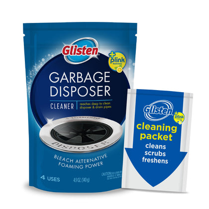 Glisten Garbage Disposer Cleaner and Freshener, Sink Disposal Odor Eliminator with Foaming Action, Lemon Scent, 4 Packets