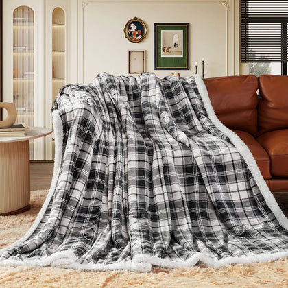 inhand Sherpa Throw Blanket, Plaid Warm Cozy Soft Throw Blankets for Couch, Bed, Sofa?Reversible Fluffy Plush Flannel Fleece Blankets and Throws for Adults Women Men(Grey, 50x 60)