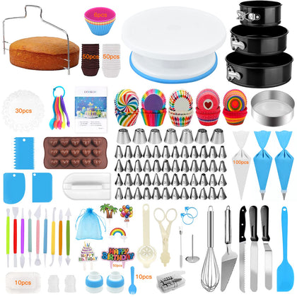 Cake Decorating Supplies, 507 PCS Cake Decorating Kit 3 Packs Springform Cake Pans, Cake Rotating Turntable, 48 Piping Icing Tips, 7 Russian Nozzles, Chocolate Mold Baking, Mother's Day Gift Ideas
