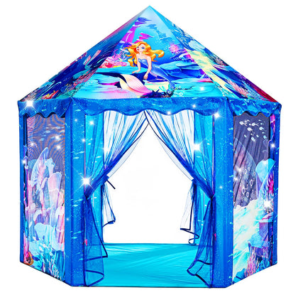 Christmas Princess Mermaid Play Tent - Large Playhouse for 2-10 Year Old Girls, Indoor Outdoor Castle Toy for Toddlers