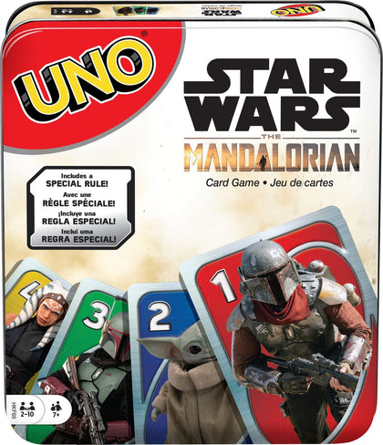 Mattel Games UNO Star Wars The Mandalorian in Storage Tin, Themed Deck & Special Rule, Toy for Kid, Adult & Family Game Nights, Ages 7 Years Old & Up (Amazon Exclusive)