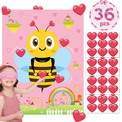 Funnlot Valentine Day Games for Kids Pin The Heart on The Bee Valentine Games with 36PCS Heart Stickers Valentine Party Activities for Girls Boys Toddles