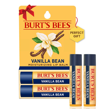 Burt's Bees Lip Balm Valentines Day Gifts, Vanilla Bean, Lip Moisturizer With Responsibly Sourced Beeswax, Tint-Free, Natural Conditioning Lip Treatment, 2 Tubes, 0.15 oz.