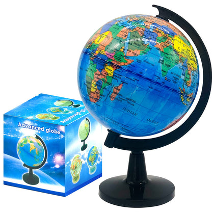 4'' World Globe for Kids Learning,Educational Rotating World Map Globes with Stand,Decorative Mini Size Earth Globe for Geography,Classroom Desk,Children,Students-4 Inch