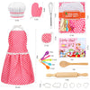Kids Cooking Baking Set 19Pcs, Kids Chef Role Play Costume Set - Chef Hat and Matching Pink Apron Children Dress up Pretend Gift for 3 4 5 6 7 8 Year Old Girls Toys