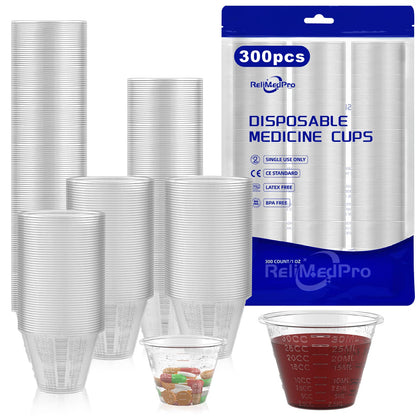 ReliMedPro disposable graduated plastic medicine Cups, bulk pack of 300, 1 OZ (30ml) small measuring cup for liquid medication, paint, epoxy, pill and resin (300)