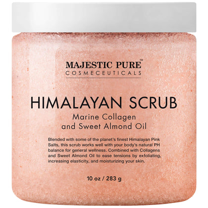 MAJESTIC PURE Himalayan Salt Body Scrub with Collagen and Sweet Almond Oil - Exfoliating Salt Scrub to Exfoliate & Moisturize Skin, Deep Cleansing - 10 oz