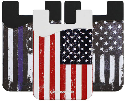 USA Merchant - Cellessentials Redesigned Card Holder - Silicone Stick on Cell Phone Wallet with Pocket for Credit Card ID Business Card - iPhone Android & Smartphones (American Flag/Thin Blue Line)