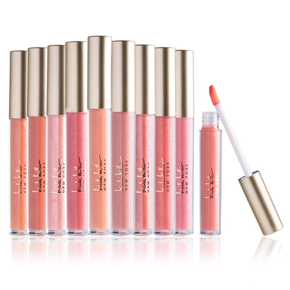 Nicole Miller 10 Pc Lip Gloss Collection, Shimmery Lip Glosses for Women and Girls, Long Lasting Color Lip Gloss Set with Rich Varied Colors (Pink)