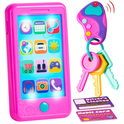 JOYIN Play-act Pretend Play Smart Phone, Keyfob Key Toy and Credit Cards Set, Kids Toddler Cellphone Toys, Toddler Birthday Gifts Toys for 1 2 3 4 5 Year Old, Kids Presents Toys