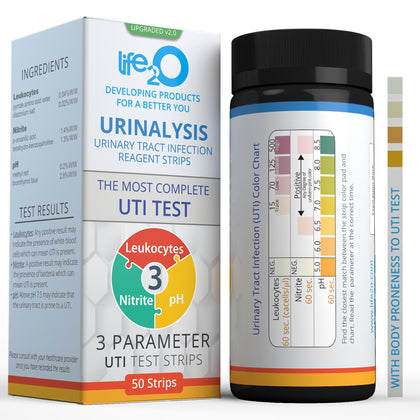 life2O 3-in-1 Full Panel UTI Test Strips for Women, Men & Kids 50ct, Urinalysis Urine Test Strip for UTI and Bladder, at Home Urinary Tract Infection Test Kit