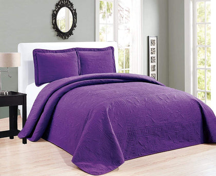 Elegant Home Beautiful Over Sized Dark Purple Solid Color Embossed Floral Striped 3 Piece Queen/Full Size Coverlet Bedspread (Queen/Full, Dark Purple)