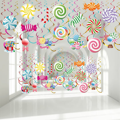36 Pcs Candyland Party Decorations Candy Hanging Swirls Colorful Lollipop Candy Themed Birthday Decorations Party Favors for Sweet Shop Baby Shower Home