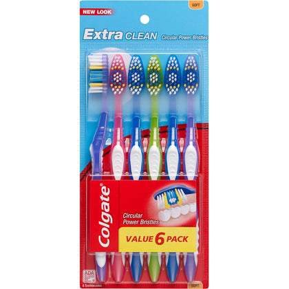 Colgate Extra Clean Toothbrush, Soft Toothbrush for Adults, 6 Count (Pack of 1), Packaging May Vary