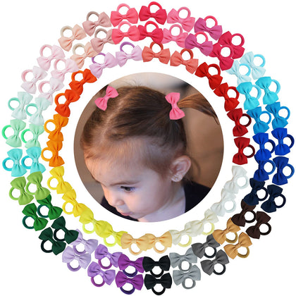 80PCS Tiny Hair Ties With Bows Baby Bows Rubber Bands Hair Ties Soft Elastics Ponytail Holders Hair Accessories for Infants Toddlers Baby Girls Multi-colored