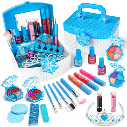 Kids Makeup Kit for Girl, Washable Makeup Kit for Little Girls Princess Real Cosmetic Beauty Set, Gifts for Toddles Girl Pretend Play, Frozen Makeup Set for Girls Toys for 3 4 5 6 7 8 Years Old Girls