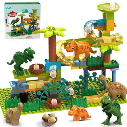 JIXIn Dinosaur Marble Run Building Blocks/Compatible with LEGO DUPLO/Dino Eggs Fun Marble Maze Blocks/125 PCS Classic Brick Building Toy Set for Preschool Kids/Gift Toy for Boys/Girls Age 3 4 5 6 7 8+