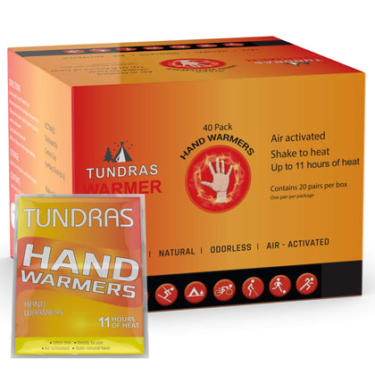 Hot Hand Warmers 11 Hours Long Lasting - 40 Count - Natural Odorless Safe Single Use Air Activated Heat Packs for Hands, Toes and Body - Up to 11 Hours of Heat - TSA Approved