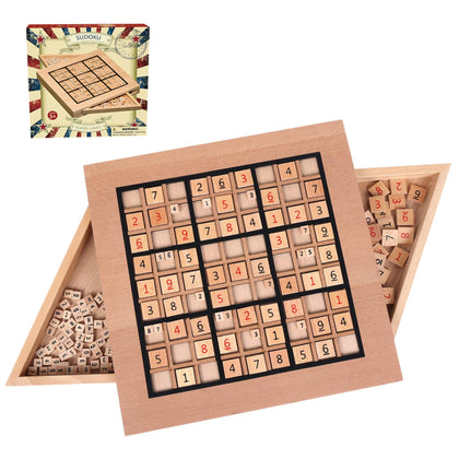 GOTHINK Wooden Sudoku Puzzle Set, Challenge Your Mind with Sudoku Board, Includes 90 Large Number & Thinking Tiles, 2 Drawers for Storage, for All Ages