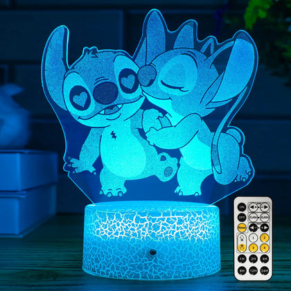 NINE SQUARE EGOU Stitch Night Light with Timer Remote & Smart Touch 7 Colors Changing Dimmable Lamp Cool Room Decor for Bedroom Boys