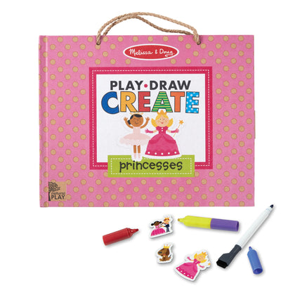 Melissa & Doug Natural Play: Play, Draw, Create Reusable Drawing & Magnet Kit - Princesses (54 Magnets, 5 Dry-Erase Markers) - FSC-Certified Materials