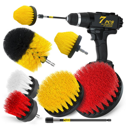 Holikme 7 Piece Drill Brush Attachments Set, Power Scrubber Brush with Extend Long Attachment?Cleaning Supplies?Scrub Brush?Shower Scrubber?Bathtub, Bathroom, Kitchen
