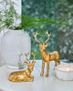 DN DECONATION 2PCS Christmas Resin Reindeer Figurines Small Gold Deer Decorative Statues Resting Lucky Deer Sculptures for Indoor Home Decor Tabletop Mantle Cabinet Desktop Office