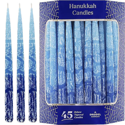 Dripless Hanukkah Candles Multi Blue Hued Frosted Deluxe Tapered Chanukah Candles (Single-Pack)