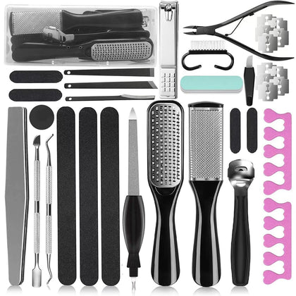 EKOCSIO Professional Pedicure Kit, 36 in 1 Stainless Steel Foot Care Kit Foot Rasp Dead Skin Remover for Home & Salon Care, Filer
