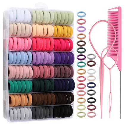 288PCS Baby Hair Ties, 24 Colors Small Ponytail Holders with Styling Tools, Small Seamless Cotton Hair Ties with Clear Organizer Box, Toddle Hair Ties for Kids Baby, Christmas Birthday Gifts for Girls