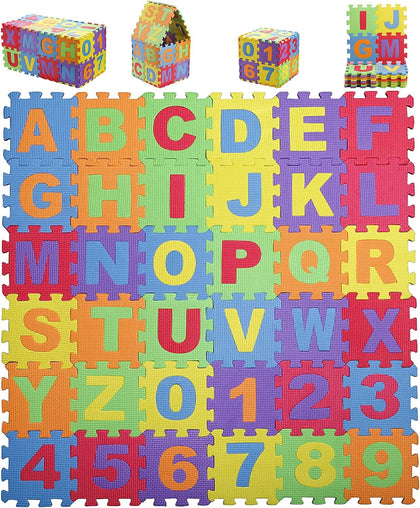 Suwimut Baby Foam Play Mat (36-Piece Set), 6.1x6.1 Inch Interlocking Alphabet and Numbers Floor Puzzle Colorful EVA Foam Puzzle Playmat Tiles for Crawling Baby, Infant, Toddlers