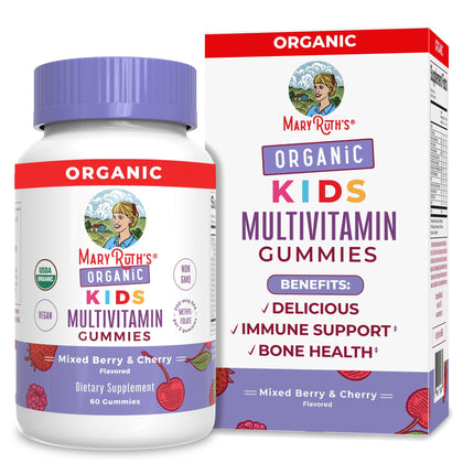 MaryRuth Organics Kids Vitamins, USDA Organic, Kids Multivitamin Gummies for Ages 4+, Multivitamin for Kids, Vitamins for Kids, Vitamin C, Vitamin D, Vegan, Non-GMO, 2 Gummies a Day, 60 Count