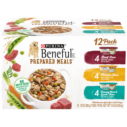 Purina Beneful High Protein, Wet Dog Food With Gravy Variety Pack, Prepared Meals Stew - (12) 10 oz. Tubs