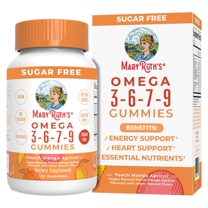 Vegan Omega 3 6 7 9 Gummies by MaryRuth's | Up to 4 Month Supply | Omega 3 Supplement with Flaxseed Oil | Omega 3 Gummies | No Fish Taste | Non-GMO | 120 Count