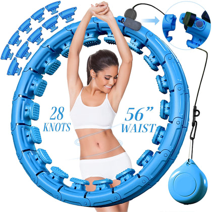 Leann L!fe U1- 28 Knots COMPLETE Smart Weighted Hula Hoop for Adults Weight Loss Plus Size, Magnetic Lock, Exclusive Custom Colors, Infinity Hoop Plus Size, Abdominal Toner, Navy Blue Waist 56