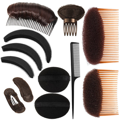 12 Pieces Hair Base Sponge Invisible Hair Clip Comb Bump It Up Volume Tool False Hair Pads Hair Bump Styling Insert Tool Hair Extensions Accessories (Black, Coffee, Dark Brown)