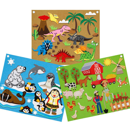 Craftstory Farm Animals Dinosaur Stories Felt Board for Toddlers Preschool Learning Activities, Classroom Must Have Sensory Wall Craft Toy Gifts for Toddlers Homeschool Supplies, 3 Pack