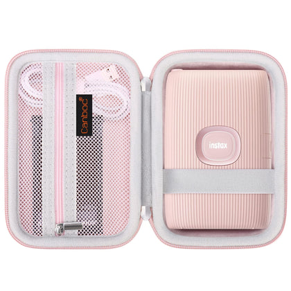 Canboc Hard Case for Fujifilm Instax Mini Link 2/ Instax Mini Link Smartphone Printer/Fujifilm Instax Mini EVO Instant Camera, Mesh Pocket fit Instax Mini Instant Film and Cable, Soft Pink