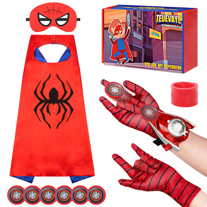 Teuevayl Super Hero Capes and Masks Superhero Toys, Slap Bracelet Web Shooters, Halloween Costumes Birthday Gift for Boys Girls Kids Ages 3-10