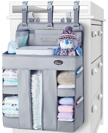 HHZ XL Hanging Diaper Caddy Organizer -Sturdy and Durable Baby Organizer - Diaper Stacker for Changing Table, Crib, Playard or Wall & Nursery Organization - Newborn Baby Essentials