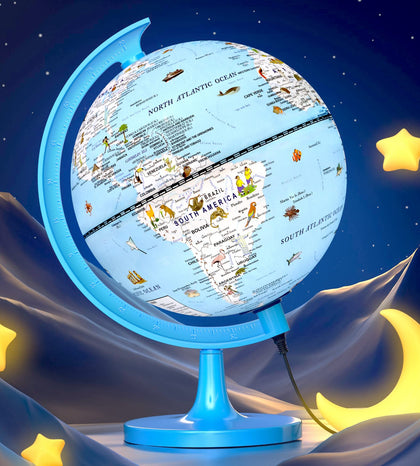 JOWHOL Illuminated Globe for Kids Learning with Animals illustrations Easy to Read 8'' Small World Globe for Classroom Geography Educational Tool Gifts for Children Students
