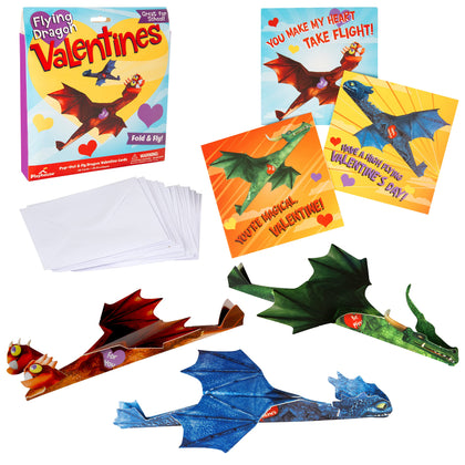Playhouse Flying Dragons Valentine's Day Card Set for Kids, 28 Card Pack & Envelopes - Fold and Fly Paper Airplanes - Great for School Classroom Exchange Parties - Boys & Girls ages 4+
