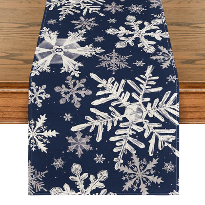 Artoid Mode Navy Blue Snowflakes Christmas Table Runner, Seasonal Winter Holiday Kitchen Dining Table Decoration for Home Party Decor 13x72 Inch