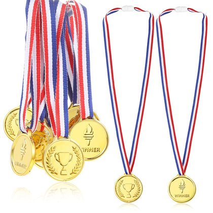 Caydo 24 Pieces Children's Gold Plastic Winner Award Medals, 1.38 Inch