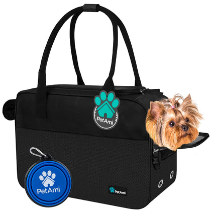 PetAmi Dog Purse Carrier for Small Dogs, Airline Approved Soft Sided Pet Carrier with Pockets, Ventilated Dog Carrying Bag Puppy Cat, Dog Travel Supplies Accessories Carry Tote Bag, Sherpa Bed, Black