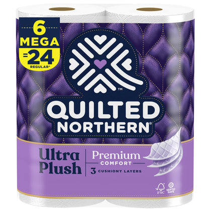 Quilted Northern Ultra Plush Toilet Paper, 6 Mega Rolls = 24 Regular Rolls ( packaging may vary )