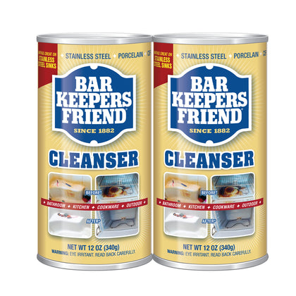 Bar Keepers Friend Powder Cleanser (12 oz) - Multipurpose Cleaner & Stain Remover - Bathroom, Kitchen & Outdoor Use - For Stainless Steel, Aluminum, Brass, Ceramic, Porcelain, Bronze and More (2)