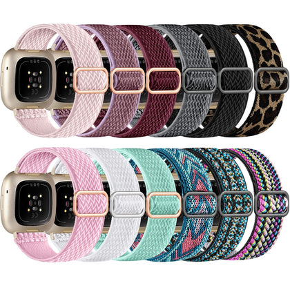 GEAK 12 Pack Elastic Nylon Band Compatible with Fitbit Versa 3/Fitbit Versa 4/Fitbit Sense/Sense 2 Bands for Women Men, Breathable Stretchy Sport Solo Loop Strap for Fitbit Versa 3/Versa 4 Smartwatch