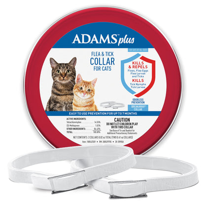 Adams Plus Flea & Tick Collar for Cats | Breakaway Collar | 2pk | 7 Months Protection | Kills & Repels Fleas, Flea Eggs, Flea Larvae and Kills Ticks, Nymphs, and Tick Larvae, White